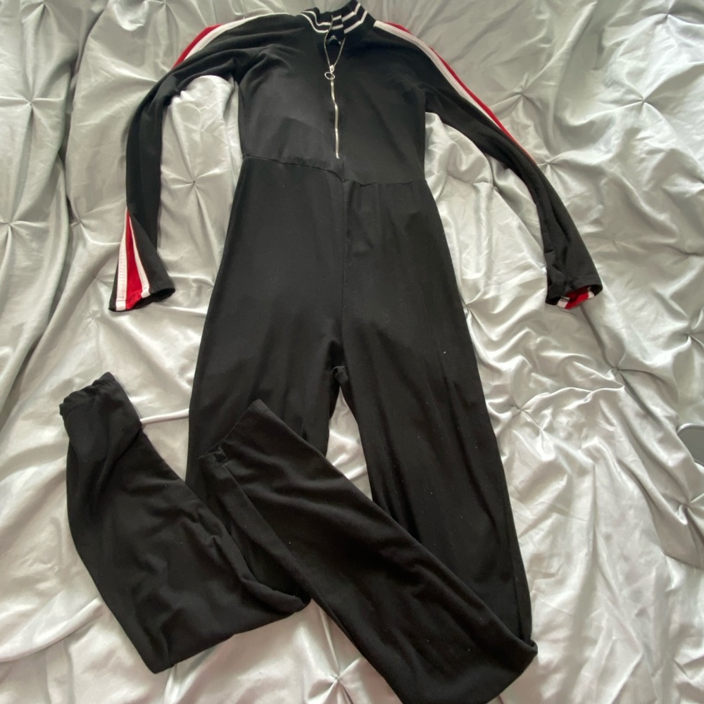 Black with red stripe jumpsuit